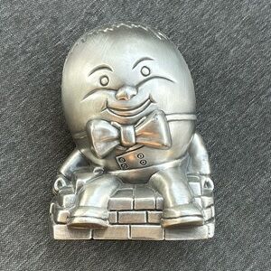 Vintage Humpty Dumpty Pewter Coin Saving Piggy Bank